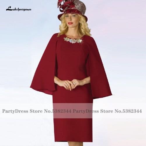Lakshmigown Vintage Burgundy Mother of the Bride Dresses 2020 Crystal O-neck Elegant Women Short Evening Party Dress Plus Size
