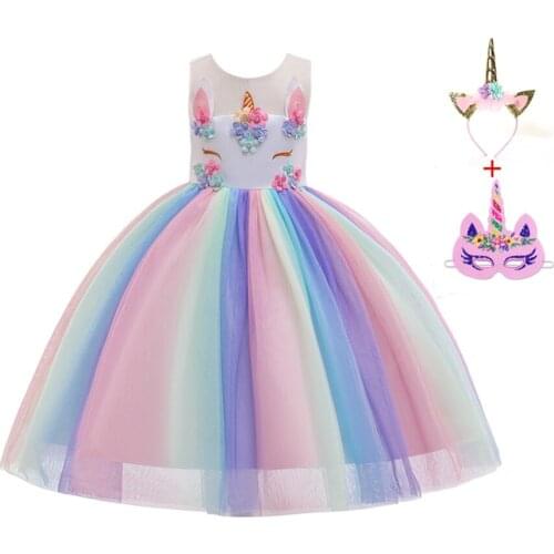2020 New unicorn girl rainbow dress pettiskirt cosplay birthday party performance show costume dress