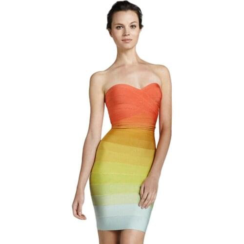 2020 new fashion orange gradient rayon best quality summer sexy women strapless hl bodycon short bandage dresses