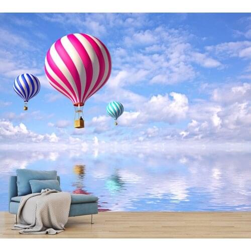 Free Shipping Custom 3D Nordic Hot Air Balloon Seascape Sofa Background Wall Blue Sky Hotel Living Room Bedroom Wallpaper