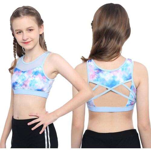 Kids Girls Tie Dye Sleeveless Workout Casual Tank Top Teenage Tee T-Shirt Back Hollow Out Cropped Sports Vest Girls Yoga Clothes
