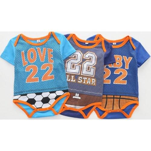 Baby Boy Sport Rompers Number 22 Player Cotton Jumpsuit Newborn Short Sleeve Europe American Popular Toddler Football Clothes