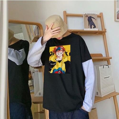 New Japanese Anime SK8 The Infinity Fake Two Pieces T Shirts Harajuku Funny Skateboard Boy Unisex Summer Streets Stripes T-Shirt