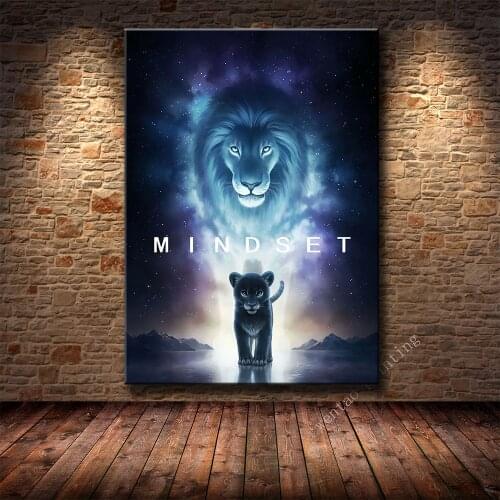 HD Print Text Animal Canvas Painting Mindset Kings Road Motivational Cat Lion Canvas Art Picture for Living Room Home Decor