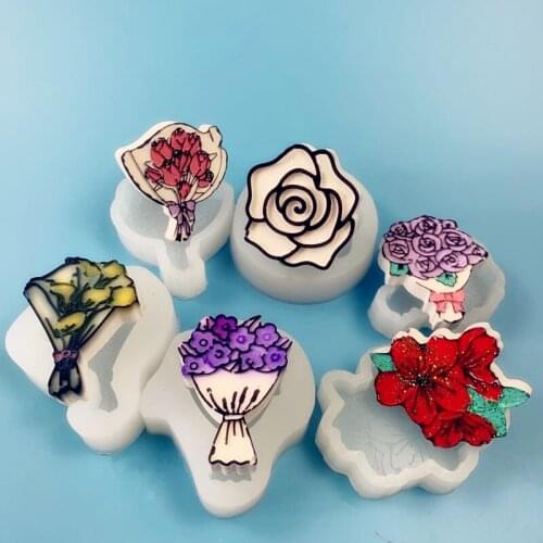 Ins Tulip Rose Bouquet Flower Silicone Mold Aromatherapy Plaster Decoration Chocolate Fondant Baking Mold