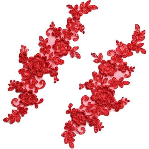 Red high quality cording embroidery lace applique flower wedding dress DIY lace applique accessories