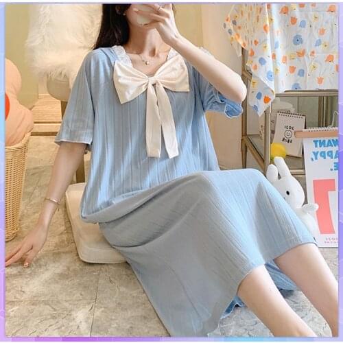 Summer Lace Sleeping Night Dress Women Short-Sleeve Cotton Nightgown Sexy Bow Nightdress Cute Princess Style Spring Autumn