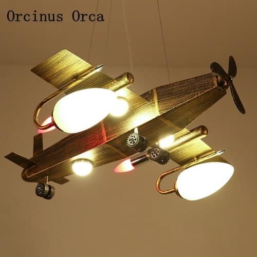 Industrial Wind Retro Aircraft Chandelier Boys'Bedroom Childrens Room Lamp American Creative LED Iron Fighter Chandelier