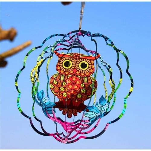 3D Owl Metal Rotating Wind Spinner Chime Nordic Gift Decoration Hanging Patio Home Garden Ornaments Yard Window Hanging Decor