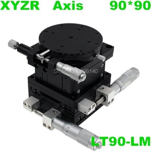 XYZR Axis diameter 90mm Knob Micrometer Sliding stage Guide Rail Type Platform Manual Displacement Sliding Table LT90-LM