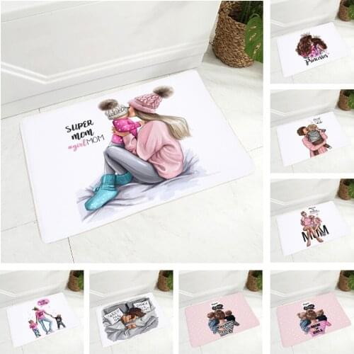 Super Mom and Baby Floor Mat for Children Room Bedroom Non-Slip Decor Doormat Super Soft Flannel Dining Hall Carpet 40x60cm