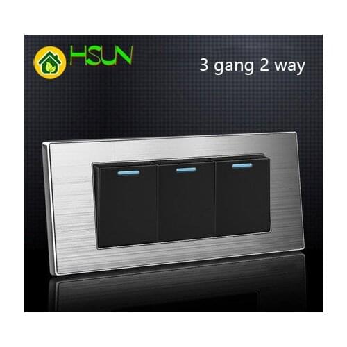 Us Standard 3 Gang 2 Way Light Switch With Led Indicator On / Off Wall Switch Stainless Steel Panel 118mm * 72mm