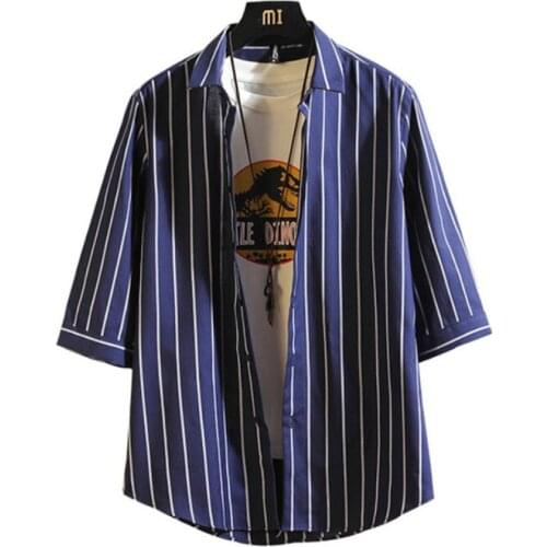 2020 Spring Mens New Striped Half Sleeve Shirt Slim Fit Casual Korean Fashion Camisa Blusas Masculina Vestidos Casuales Kleding