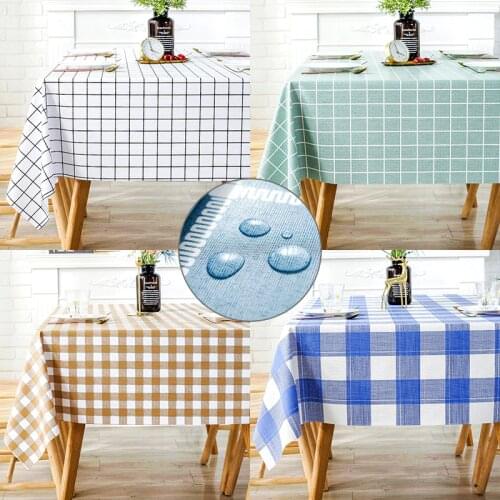 Plastic PVC Thick rectangula grid printed tablecloth Waterproof Oilproof Home kitchen dining Table colth Cover Mat Oilcloth wash