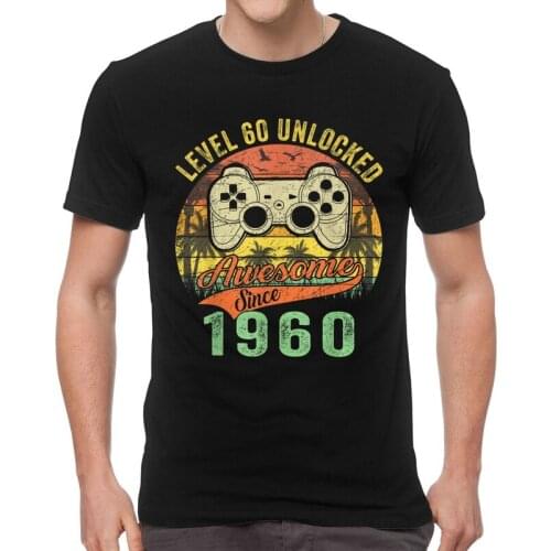 Awesome 1960 Gamer Level 60 Unlocked T-Shirts Men Graphic T Shirts Short Sleeve 60th Birthday Tshirt Cotton Tee Top Clothing
