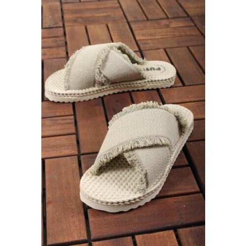Pufdy Straw Soft Outsole Linen Women 'S Slippers