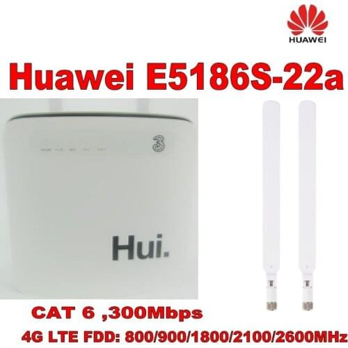 Unlocked cat6 300mbps Huawei e5186 E5186s-22a 3g wifi dongle Mobile hotspot 4g cpe plus 2pcs 4g antenna SMA