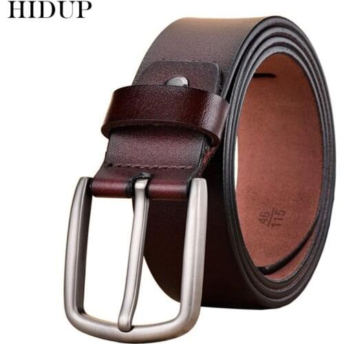HIDUP Fashion 3.8cm Clothing Accessories Real Genuine Leather Belts Retro Style Simple Design Pin Buckle Metal Belt Men NWJ677