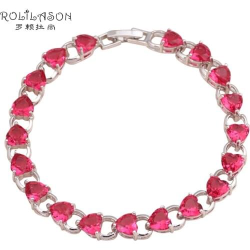 ROLILASON romantic design Heart shape rose red crystal zircon silver Bracelets graceful gift for women fashion jewelry TBS766