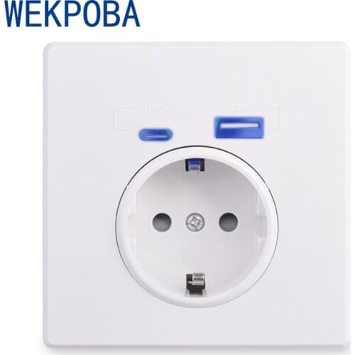 WEKPOBA Type-C Interface Outlet, Wall PC / Crystal Panel EU Russia Spain French Standard Socket With USB Charge Port White Black