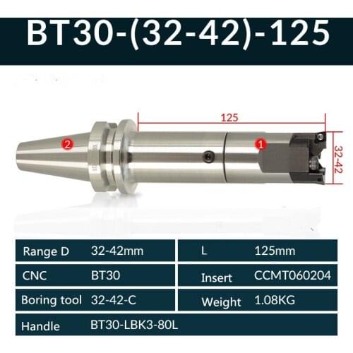 Handle BT30 and High precision RBH32-42 Twin-bit Rough smooth Boring Head cutter used for deep holes, for insert, boring tool