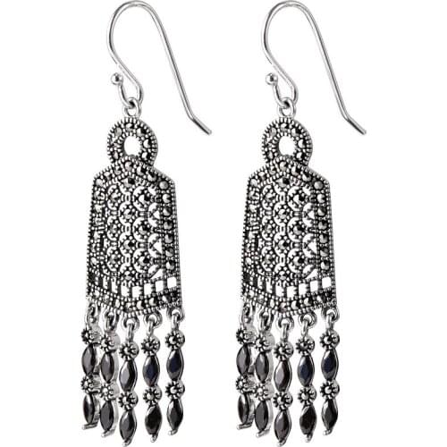 Real 100% 925 Sterling silver color delicate tassel womens natural pomegranate red earrings Ethnic style handmade Jewelry Gifts