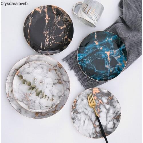 Nordic Marble Texture 10 Inches Tableware Plate Western Steak Plates/Tray Phnom Penh Round Flat Western Dishes