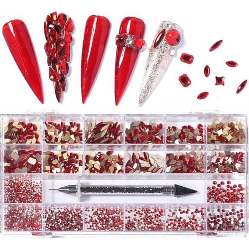 Nail Rhinestones Kit Multi Shapes Glass Rhinestones for Nails Art Made of High-quality Glass Using Excellent Cutting Technology
