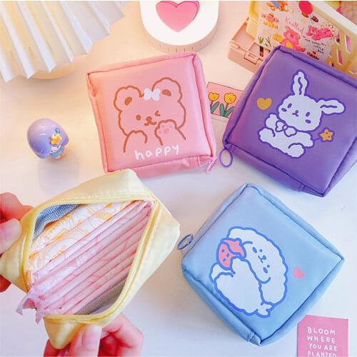 W&G Korean Cartoon Portable Large Capacity Cute Sanitary Napkin Storage Bag Female Student Cosmetic Bag Women 2020