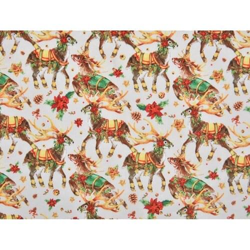 Multi Size Christmas Deer Printing Fabric Supplies DIY Patchwork Cute Xmas Garment Stage Clothes Accessories Materials