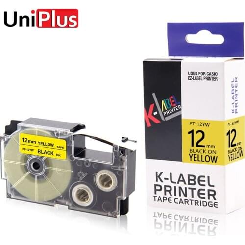 UniPlus XR 12YW 12mm Label Tape Replacement Casio Label Maker Black on Yellow XR-12YW for KL-T100 KLD-200 KL-A40 EL-700 Printer