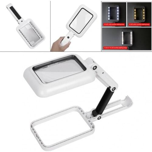 Magnifying 3X Table Magnifier Hand-Held Square Glass 18 LED Lights 3 Colors Light Adjustable Bracket Desktop Reading Magnifier