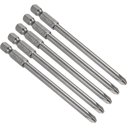 Uxcell 1/4-Inch Hex Shank 100mm Length Phillips Cross 5PH2 Magnetic Screw Driver S2 Screwdriver Bits 5pcs
