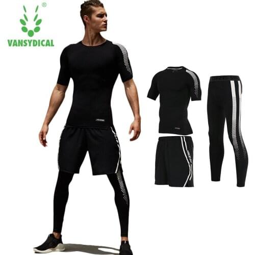 Vansydical Mens Compression Suits Sports Running Tracksuit Jogging Suits Men Sports Set Shirt Pants Gym Fitness Workout Suits