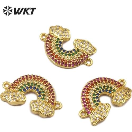 WT-MC270 WKT Exquisite Colorful Rainbows Shape Cubic Zirconia Connector Double Hoops Women Fashion Necklace Pendant Jewelry
