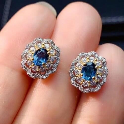 CoLife Jewelry 100% Natural Blue Topaz Stud Earrings for Wedding 4*5mm VVS Grade Topaz Earrings 925 Silver Topaz Jewelry