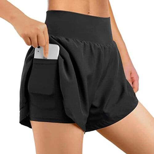 Womens High Waist Stretch Athletic Workout Active Fitness Volleyball Shorts 2 In 1 Running Double Layer Slim Sports Shorts 3
