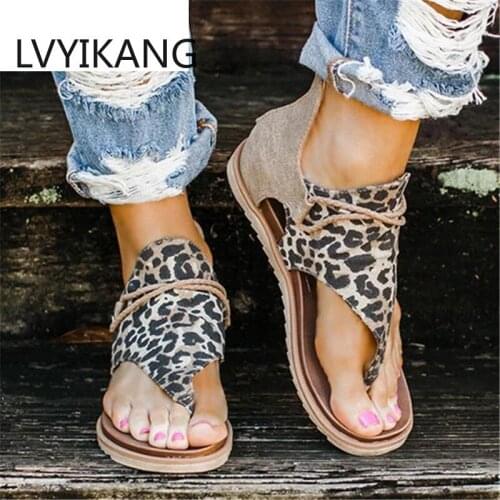 LVYIKANG 2020 Women Sandals Leopard Print Summer Shoes Women Large Size Andals Flat Women Sandals Womens Summer Shoes Sandals