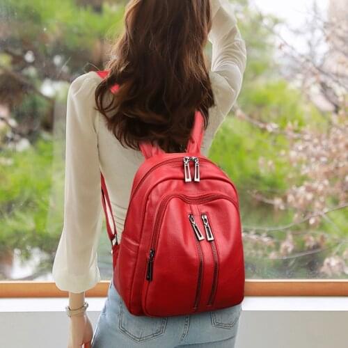 Ladies Bagpack Luxury Double Zipper Casual Girl Female Leather Backpacks for Women Travel Back Pack 2021