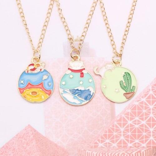 Cute Anime Korean Style Ornament Kitty Pendant Necklace Women Enamel Snow Mountain Bear Cactus Cat Choker Necklace Jewelry Gift