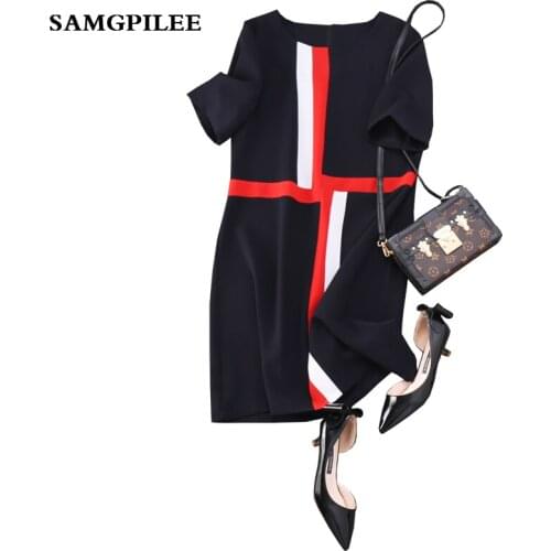 2020 New A-line Patchwork Short Sleeve Appliques Knee-length Fashion Natural O-neck Spring Women Dress