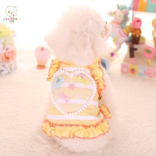 Pet Dog Vest Spring And Summer Shirt 100% Cotton Soft Dog Clothes Cat Clothes With Lace Pearl Bow Dress For Small Dogs Pink