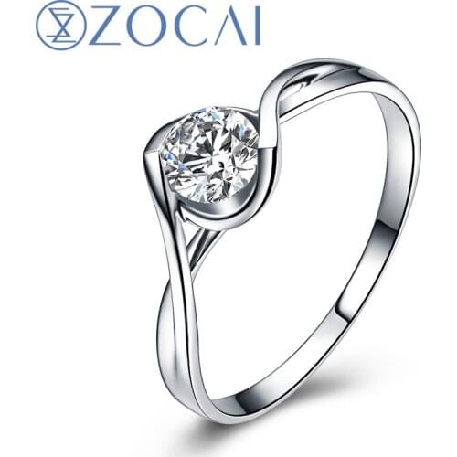 ZOCAI BRAND TILTING THE WORLD KISS 0.15 CT CERTIFIED H/SI DIAMOND ENGAGEMENT RING ROUND CUT 18K WHITE GOLD W02572