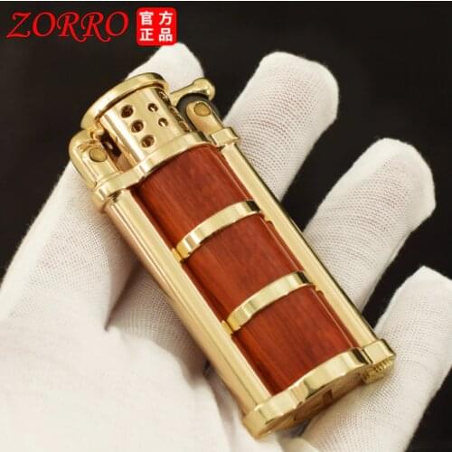Zorro wood Cylindrical vintage kerosene lighter Trench gasoline Grinding wheel flint igniter
