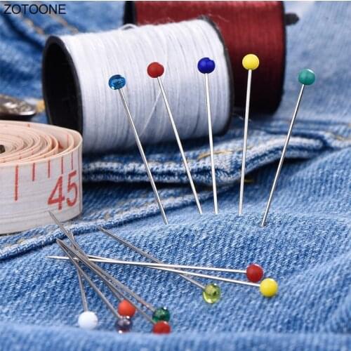 ZOTOONE 100 Pcs 38mm Hand Sewing Fixed Round Colored Glass Pearl Head Sewing Pin Dressmaking Pins with Box Diy Sewing Tools G