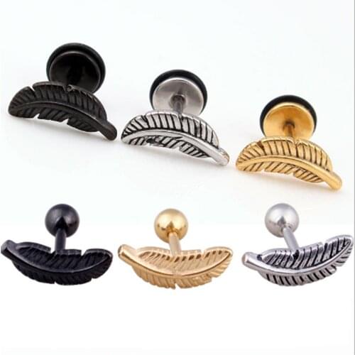 1 Pair 16G Feather Stainless Steel Anodized Ear Cartilage Piercing Stud Earring Tragus Silver Plated Body Piercing Helix Jewelry