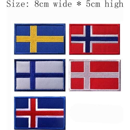 1pcs 8cm*5cm Northern Europe country high quality hook and loop flag embroidery patch for clothes/Denmark/Norway/Iceland/Sweden