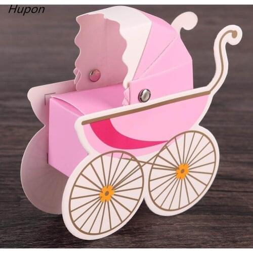 10pcs Stroller Shape Candy Boxes Cartoon Drawer Gift Bag Kids Birthday Party Favor Box Baby Shower Decoration Supplies Pink/Blue