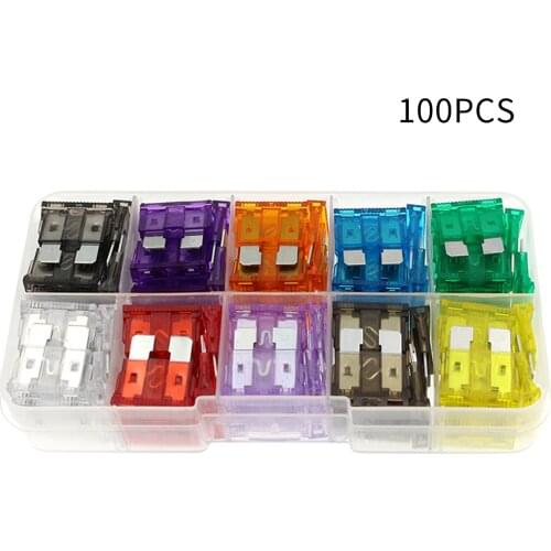 100PCS Car Fuses Assortment Kit Blade-type Automotive Fuses Standard & Mini Size 2/3/5/7.5/10/15/20/25/30/35A Replacement Fuses