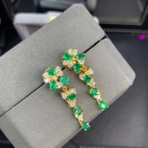 100% Natural And Real 925 Sterling Silver Emerald Earring For the Party Female Engagement Jewelry